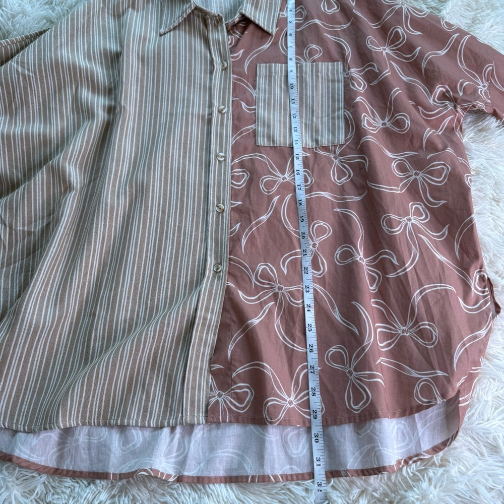 BiBi Cotton Blend Bows Stripes Oversized Button Down Size Medium - Picture 8 of 8